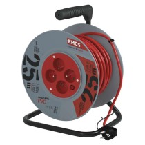 Prodlužovací kabel na bubnu 25 m / 4 zásuvky / červený / PVC / 230 V / 1,5 mm2