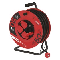 Vonkajší predlžovací kábel na bubne 50 m / 4 zásuvky / čierny / guma / 230 V / 1,5 mm2