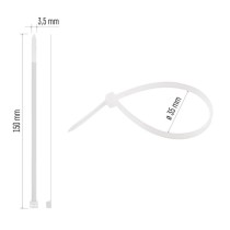 Stahovací páska 150×3,5 mm, bílá, 100 ks