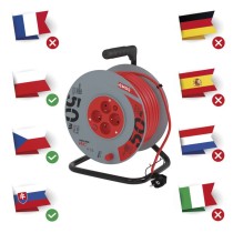 Predlžovací kábel na bubne 50 m / 4 zásuvky / s vypínačom / červený / PVC / 230V / 1,5 mm2