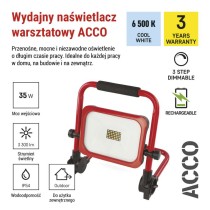 Przenośny naświetlacz LED ACCO ładowalny 35W zimna biel
