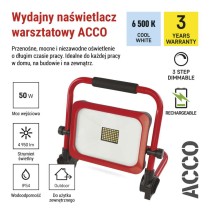 Przenośny naświetlacz LED ACCO ładowalny 50W zimna biel
