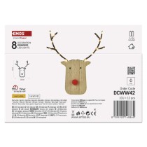 LED dekoráció, fa -rénszarvas, 16 cm, 2x AAA, beltéri, meleg fehér, időzítő, 12db, display