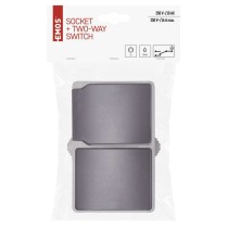 Gniazdo natynkowe + wył.schodowy IP44 szaro-czarne