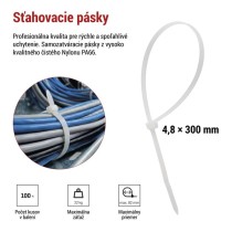 Sťahovacia páska 300×4,8, biela, 100 ks