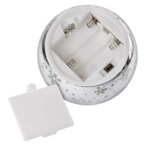 LED vianočná sklenená guľa – vločky, 12 cm, 3x AA, vnútorný, teplá biela, časovač