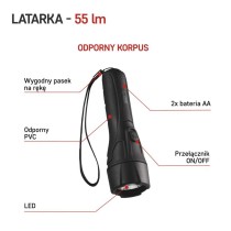 Latarka LED 1W plastikowa 2x AA