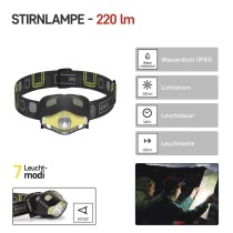 COB LED + LED Stirnlampe P3536, 220 lm, 100 m, 3x AAA