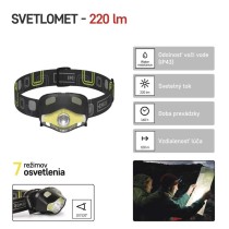 COB LED + LED čelovka P3536, 220 lm, 100 m, 3× AAA