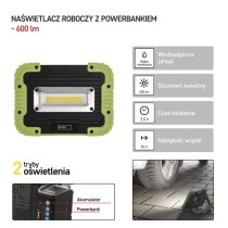 Naświetlacz LED 5W COB, 600lm powerbank 3000 mAh ładowalny
