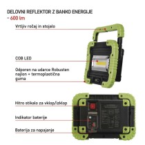 Polnilna LED delovna svetilka 5 W COB, 600 lm, 3000 mAh