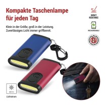 Wiederaufladbare Mini-LED-Taschenlampe - Schlüsselanhänger, 100 lm, 12 Stück, Display-Box