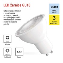 LED žarnica Classic MR16 bela/ GU10 / 5,8 W (75 W) / 565 lm / Hladna bela