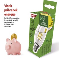 LED žarnica Filament Candle A CLASS/ E14 / 3,8 W (60 W) / 806 lm / Toplo bel
