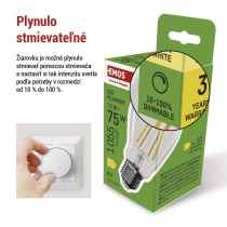 LED žiarovka Filament A60/ E27 / 7,5 W (75 W) / 1 055 lm / teplá biela / stmievateľné