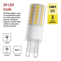 LED izzó Classic JC / G9 / 4,3 W (48 W) / 600 lm / Meleg fehér