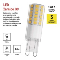 LED žarnica Classic JC / G9 / 4,3 W (48 W) / 600 lm / Nevtralna bel