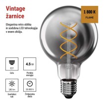 LED žarnica DECO SMOKED G95 / E27 / 4,5 W (19 W) / 180 lm / flame
