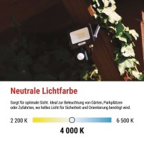 LED reflektor GLARO mit Bewegungssensor, 10 W, schwarz, IP54, 1000 lm, neutralweiß