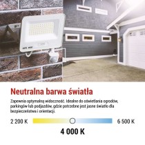Naświetlacz LED GLARO PIR 10 W, biały, IP54, 1000 lm, neutralna biel