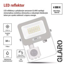 LED reflektor GLARO s pohybovým čidlom, 20 W, biely, IP54, 2000 lm, neutrálna biela
