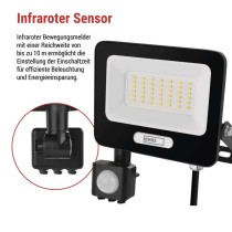 LED reflektor GLARO mit Bewegungssensor, 30 W, schwarz, IP54, 3000 lm, neutralweiß
