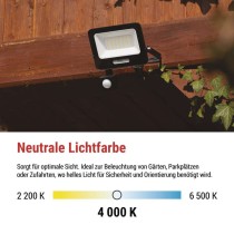 LED reflektor GLARO mit Bewegungssensor, 30 W, schwarz, IP54, 3000 lm, neutralweiß