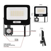 LED reflektor GLARO mit Bewegungssensor, 30 W, schwarz, IP54, 3000 lm, neutralweiß