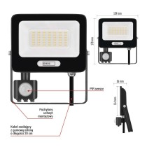 Naświetlacz LED GLARO PIR 30 W, czarny, IP54, 3000 lm, neutralna biel