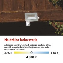 LED reflektor GLARO s pohybovým čidlom, 30 W, biely, IP54, 3000 lm, neutrálna biela