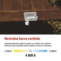 LED reflektor GLARO PIR 30 W, bel, IP54, 3000 lm, nevtralna bela