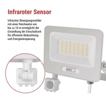 LED reflektor GLARO mit Bewegungssensor, 50 W,weiß, IP54, 5000 lm, neutralweiß