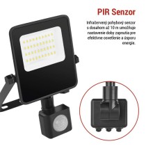 LED reflektor VISIO s pohybovým čidlom, 20 W, neutrálna biela, čierný
