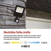 LED reflektor VISIO s pohybovým čidlom, 30 W, neutrálna biela, čierný