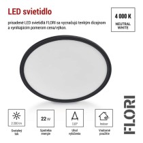 LED prisadené svietidlo FLORI okrúhle, čierné, 22W, neutrálna biela
