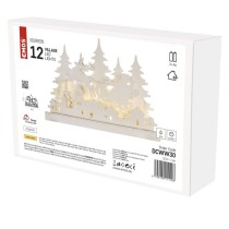 LED dekoráció, fa – karácsonyi falu, 31 cm, 2x AA, beltéri, meleg fehér, időzítő