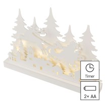 LED dekoráció, fa – karácsonyi falu, 31 cm, 2x AA, beltéri, meleg fehér, időzítő