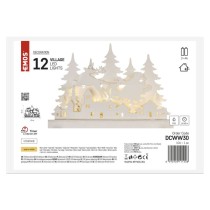 LED dekoráció, fa – karácsonyi falu, 31 cm, 2x AA, beltéri, meleg fehér, időzítő