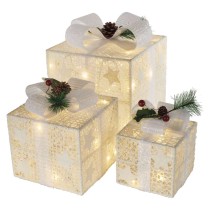 Dekoracje - 60 LED prezenty z dekoracją LED 11/13,5/20 cm złote, zimna biel, IP44