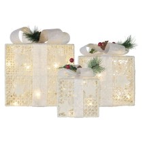 Dekoracje - 60 LED prezenty z dekoracją LED 11/13,5/20 cm złote, zimna biel, IP44
