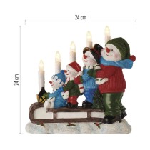 Dekoracje - świecznik 5LED - bałwanki na sankach, 24 cm 2xAA biały ciepła biel, IP20, tim.