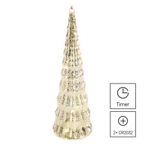 LED vánoční skleněný stromek, 27 cm, 2x CR2032, vnitřní, teplá bílá, časovač