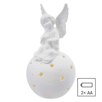 LED keramický anděl, 29 cm, 2x AA, vnitřní, teplá bílá