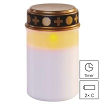 LED hřbitovní svíčka, 12,5 cm, 2x C, venkovní i vnitřní, vintage, časovač