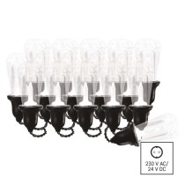 LED světelný řetěz – 16x párty žárovky čiré, 7,6 m, venkovní i vnitřní, teplá bílá