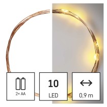 Dekoracje - 10 LED nano łezki 0,9m 2x AA ciepła biel, IP20, miedziany przewód, IP20 timer