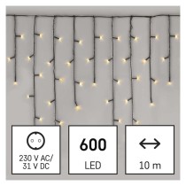 Oświetlenie świąteczne sople 600 LED 10m, ciepła biel, zielony przew., 8 programów