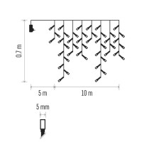 Oświetlenie świąteczne sople 600 LED 10m, zimna biel, zielony przew., 8 programów, IP44