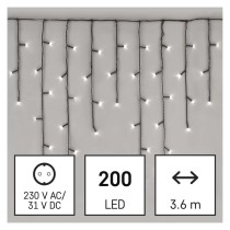 LED vánoční rampouchy, 3,6 m, venkovní i vnitřní, studená bílá, programy