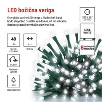 LED božična veriga, 4 m, zunanja in notranja, hladna bela, programi, časovnik